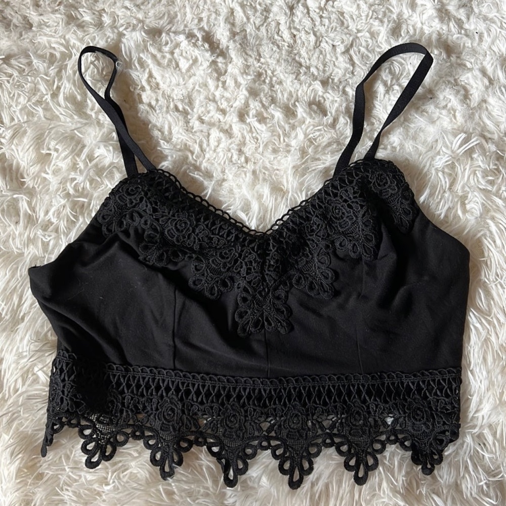 Black lace crop top